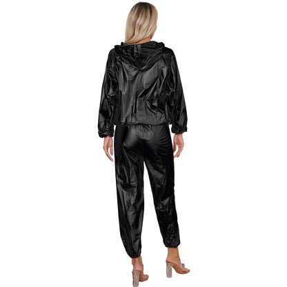 Unisex PVC Sauna Suit — Long Sleeve Top & Elastic Waistband Pants for Men & Women, Slimming Fitness Workout Outfit