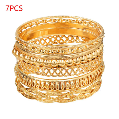 12Pcs Punk Curb Cuban Chain Bracelet Set for Women – Gold Miami Boho Thick Charm Bangles Fashion Jewelry