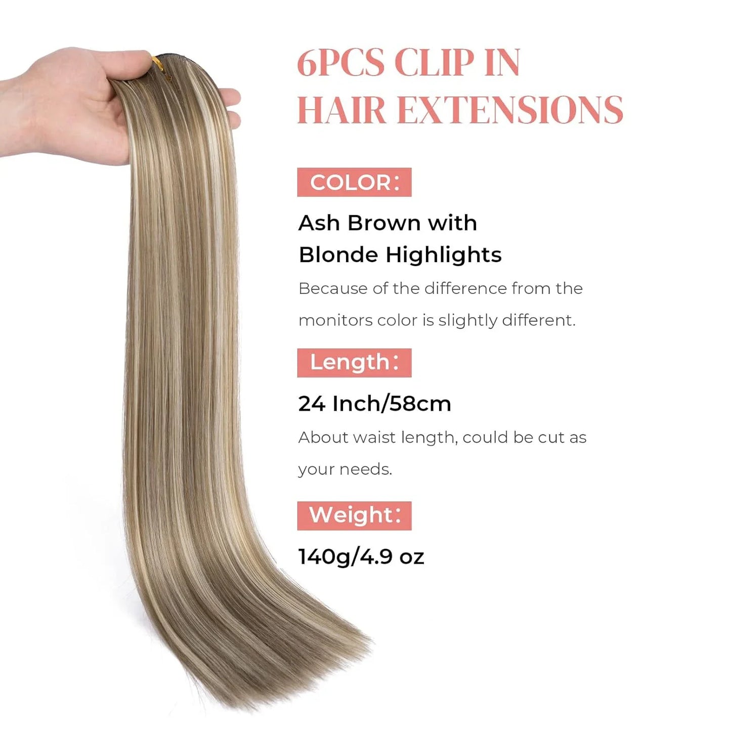 Clip-In Hair Extensions – Thick, Long Lace Weft Lightweight Synthetic Hairpieces for Women