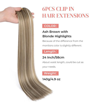 Clip-In Hair Extensions – Thick, Long Lace Weft Lightweight Synthetic Hairpieces for Women