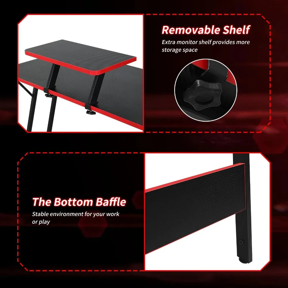 50-Inch L-Shaped Gaming Desk – Corner Computer & Home Office Desk with Large Black Tabletop