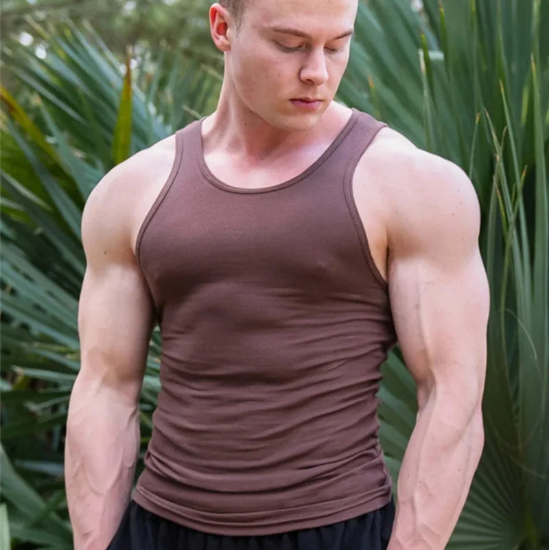 Men's Ice Silk Ribbed Muscle Vest - Slim Fit Knit Sports Tank Top for Spring Summer Fitness & Casual Wear