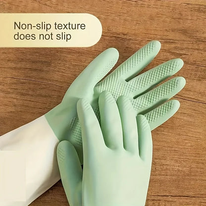 Thick Waterproof Latex Kitchen Gloves – Non-Slip Grip Dishwashing & Cleaning Gloves, Durable Household Protection (Beige & Mint Green)