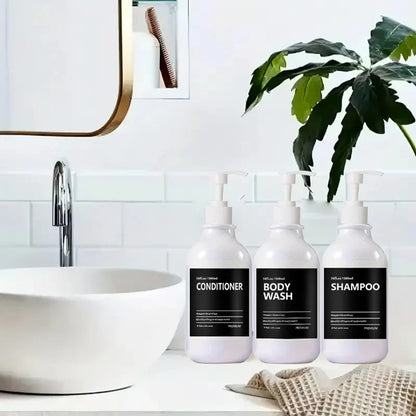 3 Pack 500ml Soap Dispenser Bottles with Labels – Kitchen & Bathroom Shampoo, Conditioner, Liquid Soap Containers