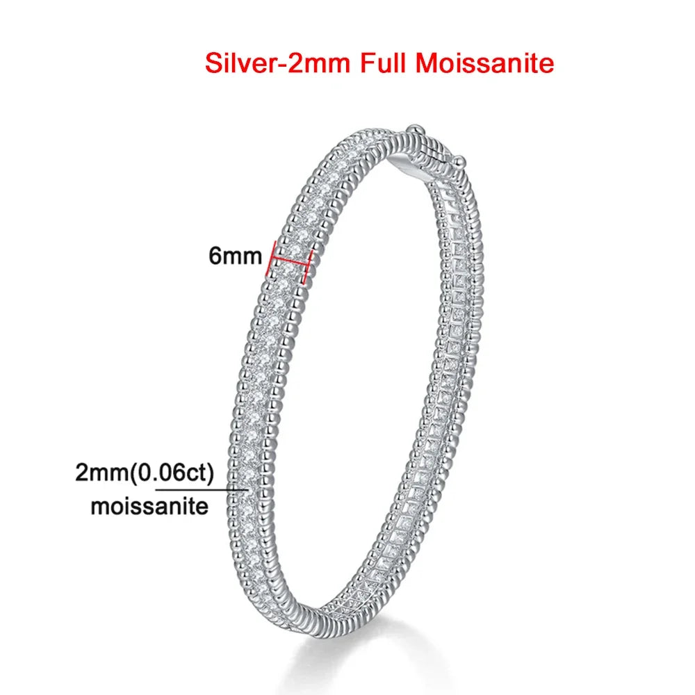 2mm Full Moissanite Bracelet – GRA Certified, 925 Sterling Silver, 18K Gold Plated Luxury Bangle for Women