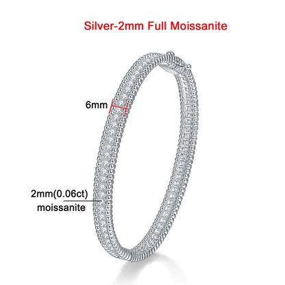 2mm Full Moissanite Bracelet – GRA Certified, 925 Sterling Silver, 18K Gold Plated Luxury Bangle for Women