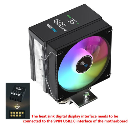 COOLLEO B40S DIG CPU Air Cooler with Intelligent Temperature Display – 4 Heat Pipes 200W TDP Radiator for Intel LGA1700/115X & AMD AM4/AM5