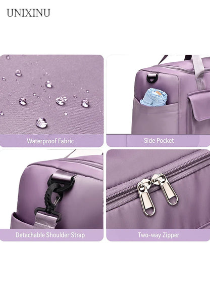 UNIXINU Large Capacity Carry-On Travel Bag: Weekender Duffle with Shoe Compartment - Perfect for Women's Sports & Fitness
