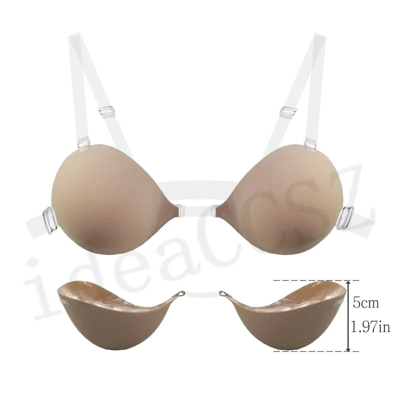 5CM Thick Women’s Invisible Push-Up Bra – Backless Adhesive Lingerie with Transparent Strap for Wedding & Small Bust Lift