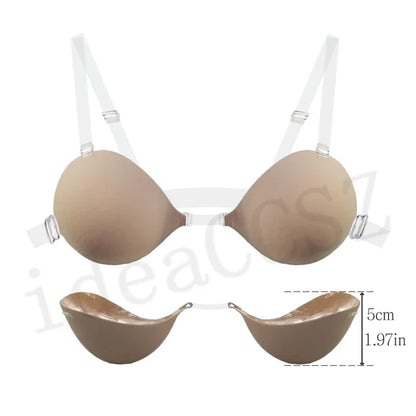 5CM Thick Women’s Invisible Push-Up Bra – Backless Adhesive Lingerie with Transparent Strap for Wedding & Small Bust Lift