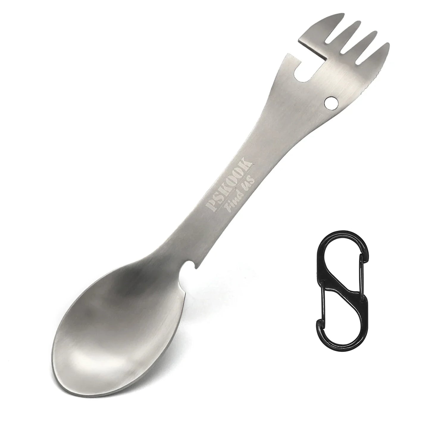 5-in-1 Tactical Spork — Stainless Steel Spoon, Fork, Knife, Can & Bottle Opener Combo for Camping & Hiking