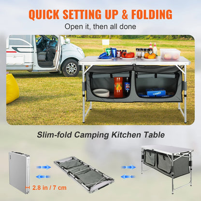 VEVOR Folding Camping Kitchen Table – Quick Set-Up MDF Table for Outdoor Picnic, BBQ, RV & Travel