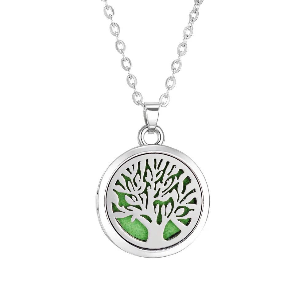 Tree of Life Aromatherapy Necklace – Stainless Steel Essential Oil Diffuser Locket Pendant
