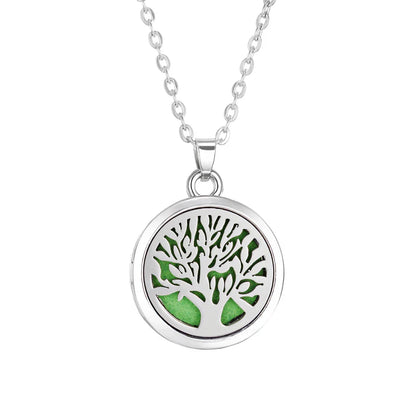Tree of Life Aromatherapy Necklace – Stainless Steel Essential Oil Diffuser Locket Pendant
