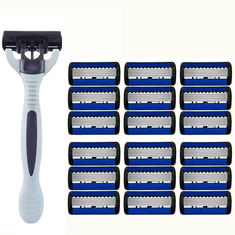 Men’s 6-Layer Stainless Steel Shaver – Classic Detachable & Reusable Razor Blade