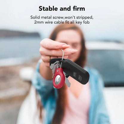 Secure Holder for Apple AirTag with Wire Cable - Keychain Lock Case, Key Ring, Luggage Tag - Compatible for Keys