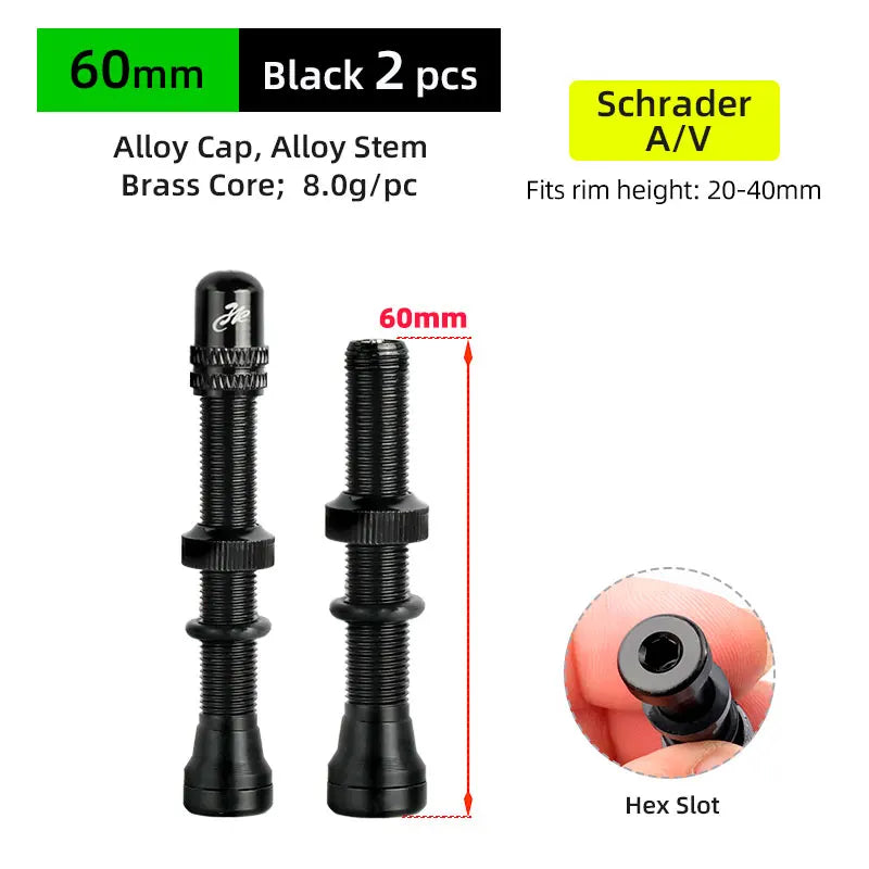 Deemount 2PCS Bicycle Tubeless Schrader Valves — Brass Core CNC Anodized MTB & Road Bike Rim Nipple