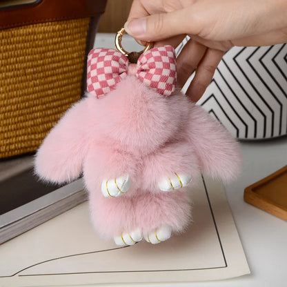 Mini Rabbit Hair Bow Pendant Keychain - Cute Bunny Bag Strap & Car Key Charm