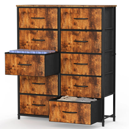 Bedside Table with 10 Fabric Drawers – Steel Frame Storage Cabinet for Bedroom & Living Room
