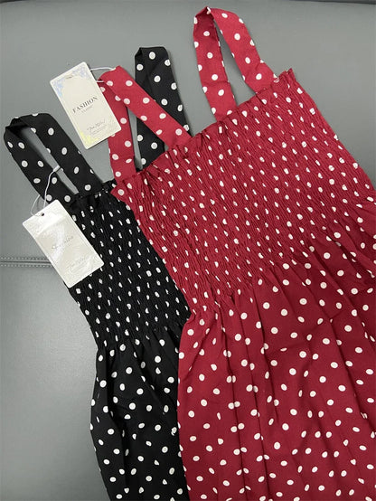 Women’s Summer Polka Dot Dress – Elegant Sleeveless Chiffon Long Dress with Square Neck, Casual & Discount Vestidos