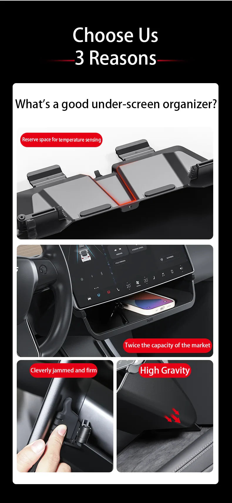 Herval Under-Screen Storage Tray for Tesla Model Y/3 2021-2025 Highland – Hidden Anti-Slip Storage Box