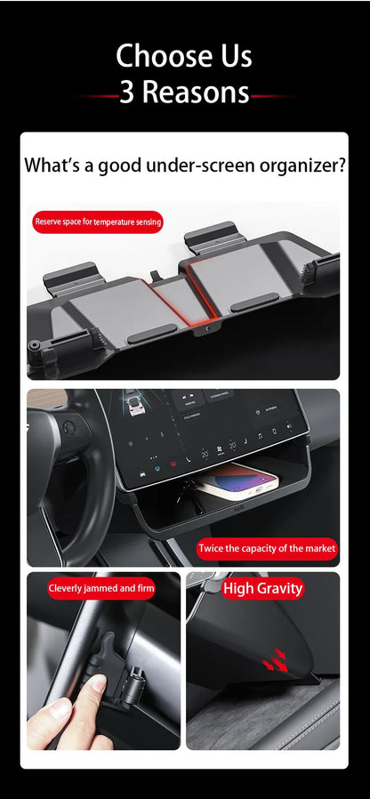 Herval Under-Screen Storage Tray for Tesla Model Y/3 2021-2025 Highland – Hidden Anti-Slip Storage Box