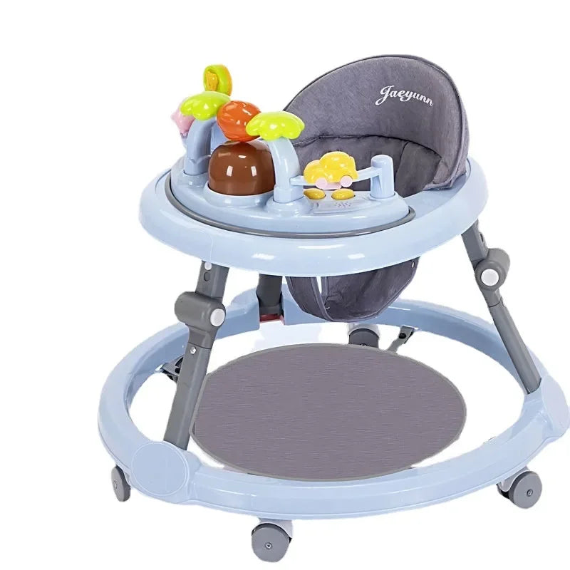 Baby Activity Walker with Music & Lights – Removable Footrest, Toy Rack, Feeding Tray, One-Hand Folding Portable Infant Chair