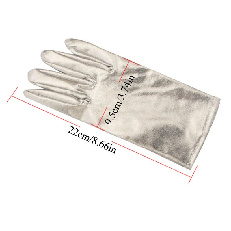 Gold Silver Metallic Faux Leather Short Gloves – Sexy Wet Look Party, Evening & Performance Mittens Handwear