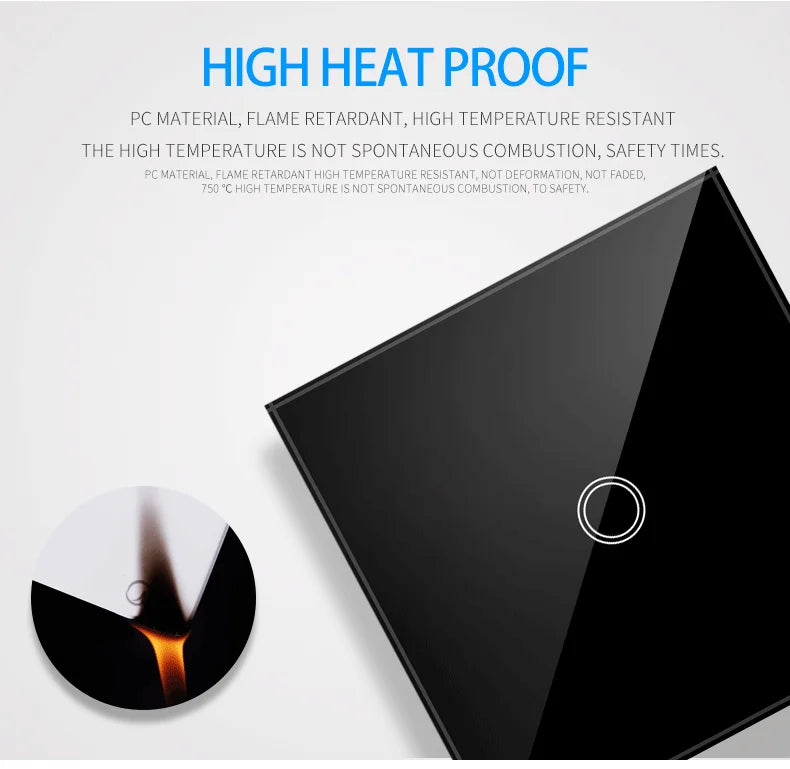 AXUS EU Touch Switch | AC100-240V LED Backlight Panel, Tempered Glass Wall Light Sensor Switch, 1/2/3 Gang