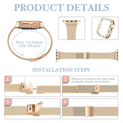 Diamond Case & Metal Strap for iWatch Ultra 2 – Stainless Steel Bracelet for Apple Watch Series 6-9 ( 45mm, 44mm, 40mm, 41mm )