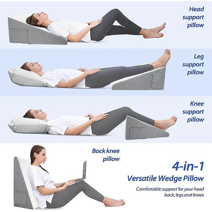Memory Foam Wedge Pillow: Triangle Elevated Pillow for Sleeping, Acid Reflux, After Surgery - Bedside, Dormitory, Office Use