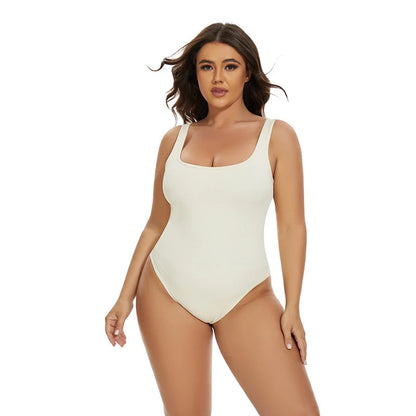 GUUDIA Ribbed Tummy Control Jumpsuit – Light Compression Daily Shaper Bodysuit with Open Crotch Shapewear Design