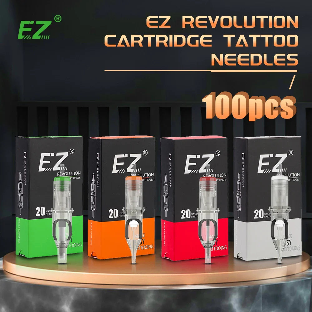 100pcs EZ Revolution Tattoo Cartridge Needles Kit – 0.30/0.35mm RL, RS, M1, RM for Rotary Tattoo Machines