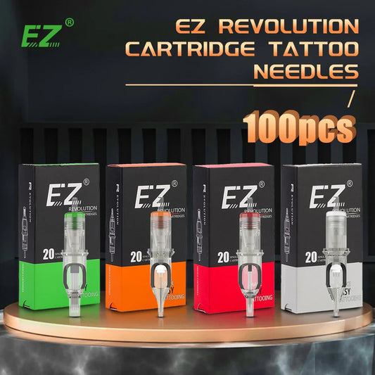 100pcs EZ Revolution Tattoo Cartridge Needles Kit – 0.30/0.35mm RL, RS, M1, RM for Rotary Tattoo Machines