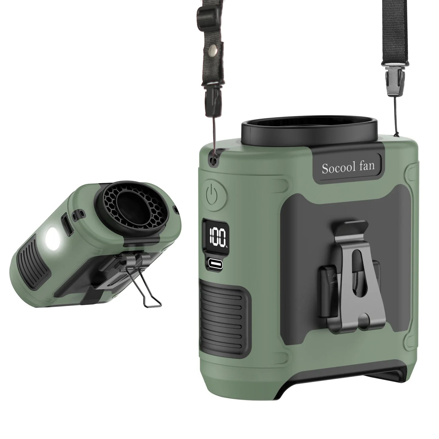 Socool 10000mAh Portable Waist & Neck Fan — Handheld Ultra-Strong Wind with Phone Charging & LED Light for Outdoor Work