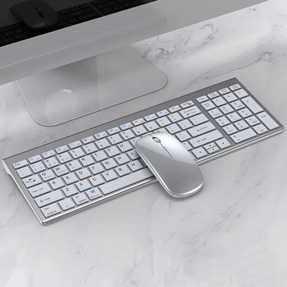 Jomaa Slim Bluetooth Keyboard & Mouse Set — Rechargeable 2.4G USB Wireless Combo for Laptop & Computer