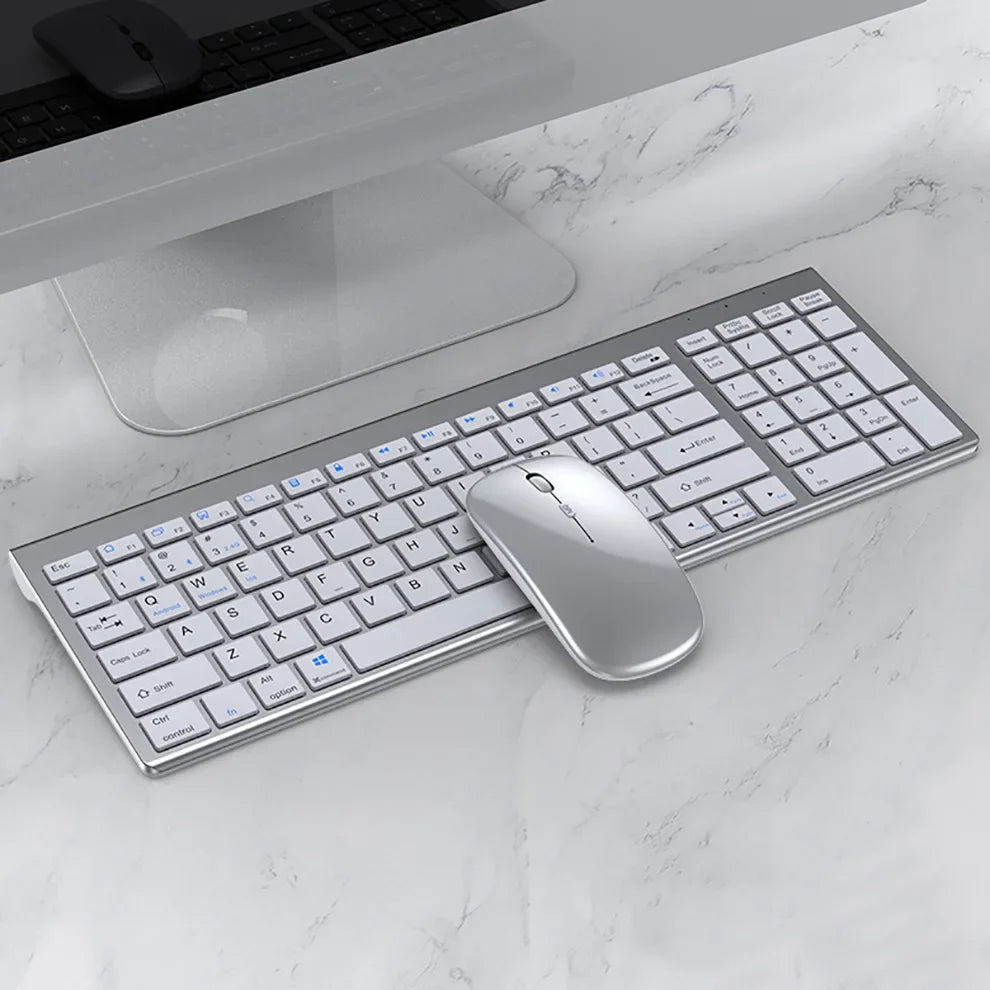 Jomaa Slim Bluetooth Rechargeable Keyboard and Mouse Set – 2.4G USB Wireless Combo for Laptop & Computer