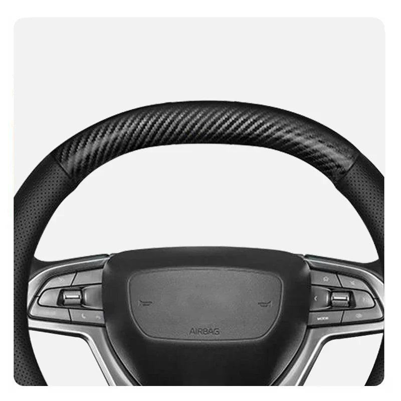Hyundai Carbon-Fiber Leather Steering Wheel Cover — Fits i20/i30/i40/ix25/ix35/ix55/Elantra/Tucson/Sonata/Solaris/Palisade/Nexo