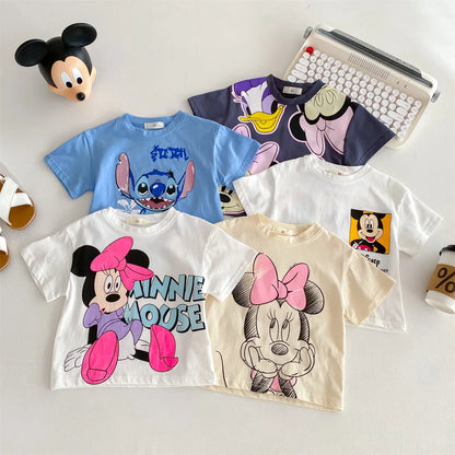 Disney Cartoon Baby T-Shirt – Cute Minnie Printed Summer Tee for Girls & Boys, Short Sleeve Crewneck Kids Tops