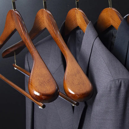 Multifunctional Wooden Coat Hanger — Retro Wide-Shoulder Flocking Rod for Clothes Drying & Closet Organization