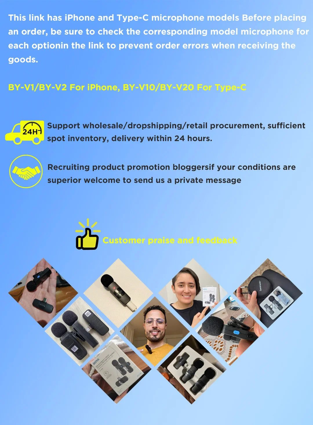 BOYA BY-V Wireless Lavalier Microphone – Professional Mini Mic for iPhone, iPad, Android, Live Broadcast, Gaming, Recording & Vlog