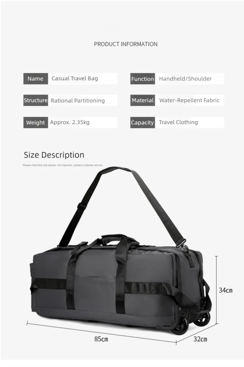 80L Rolling Duffle Bag with Wheels – 31" Heavy-Duty Foldable Travel Duffel, Water-Resistant Luggage with Shoulder Strap