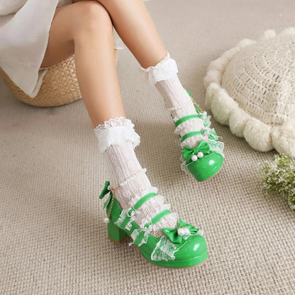 Women’s Cross Strap Mary Jane High Heels – Party, Wedding, Cosplay Lolita Pumps in White, Pink, Black, Strawberry Bow 2025