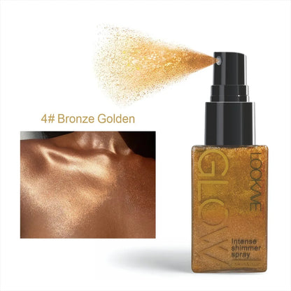 Shimmer Oil Spray – Waterproof Long-Lasting Gold & Bronze Body and Face Highlighter for Brightening & Contouring