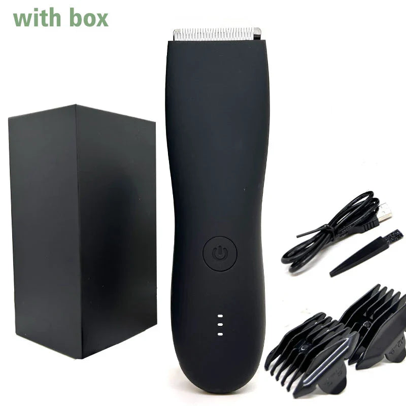 Men's Body Hair Trimmer and Shaver - Electric Groin and Pubic Groomer with Replaceable Ceramic Blade, Waterproof Clipper