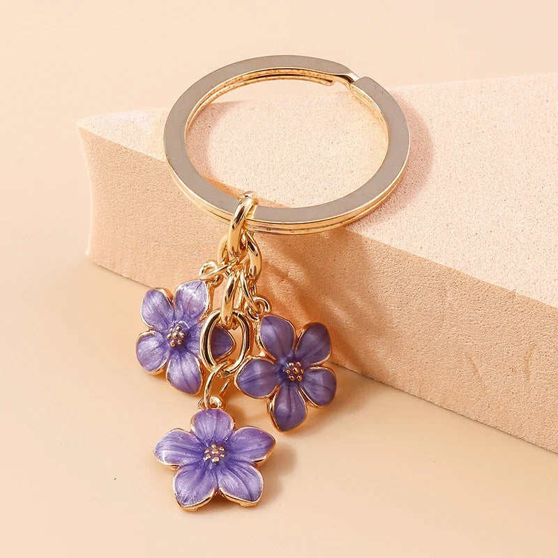 Sakura Flower Enamel Keychain - Colorful Cute Key Ring Handbag Accessory Gift for Women & Girls