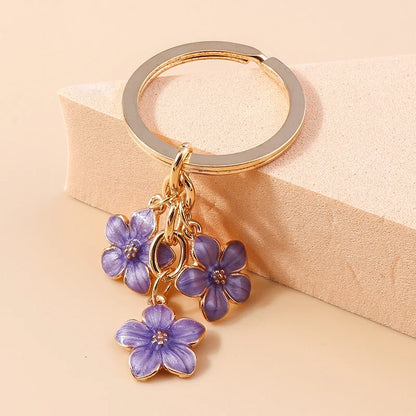 Sakura Flower Enamel Keychain - Colorful Cute Key Ring Handbag Accessory Gift for Women & Girls