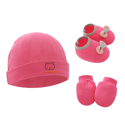 3pcs Cotton Baby Set – Newborn Beanie, Bonnet, Gloves & Socks, Cute Cartoon Caps for Boys & Girls Gift