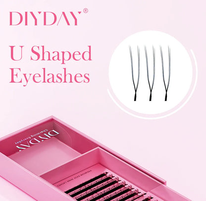 DIYDAY U-Shaped 3D Volume Eyelash Extensions — Easy-Apply Natural Wispy U YY Shape Faux Mink Lashes for Makeup