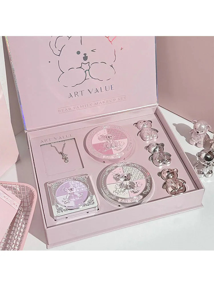 ART VALUE 7PC Makeup Set – Lip Mud, Pressed Powder, Blush, Eyeshadow Palette & Necklace Beauty Kit